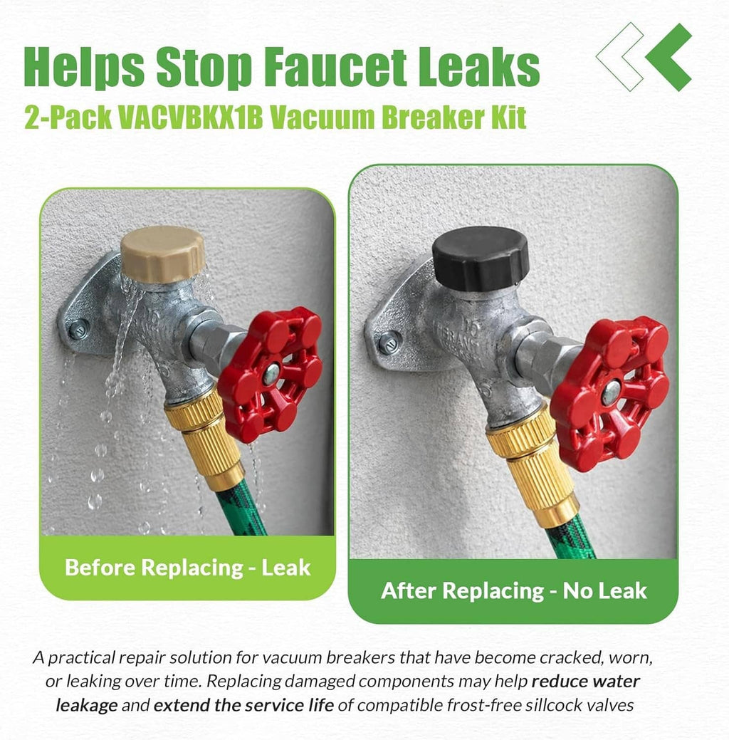 2-pack vacuum breaker kit with metal faucet fitting and red seal valve heads