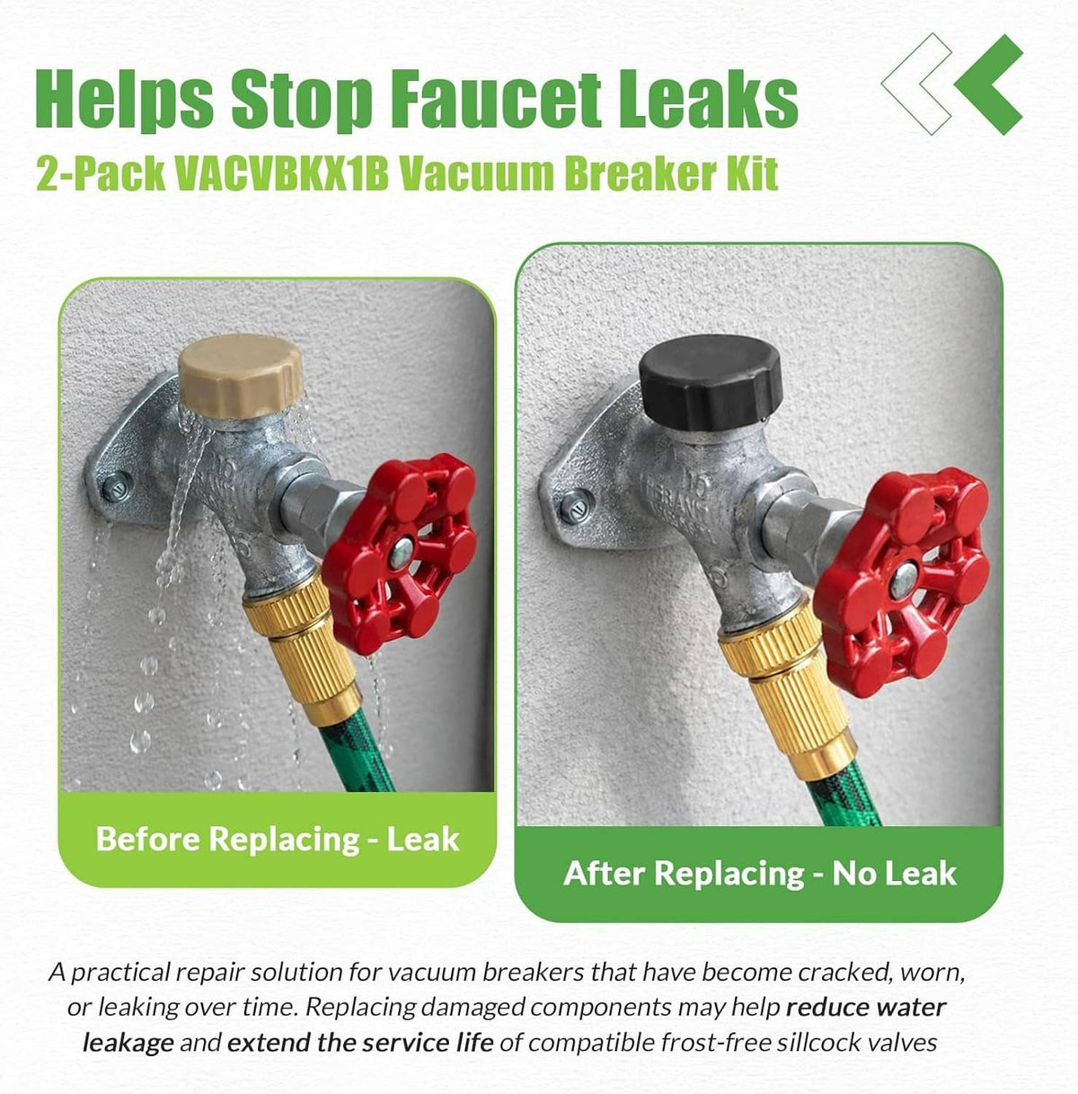 2-pack vacuum breaker kit with metal faucet fitting and red seal valve heads