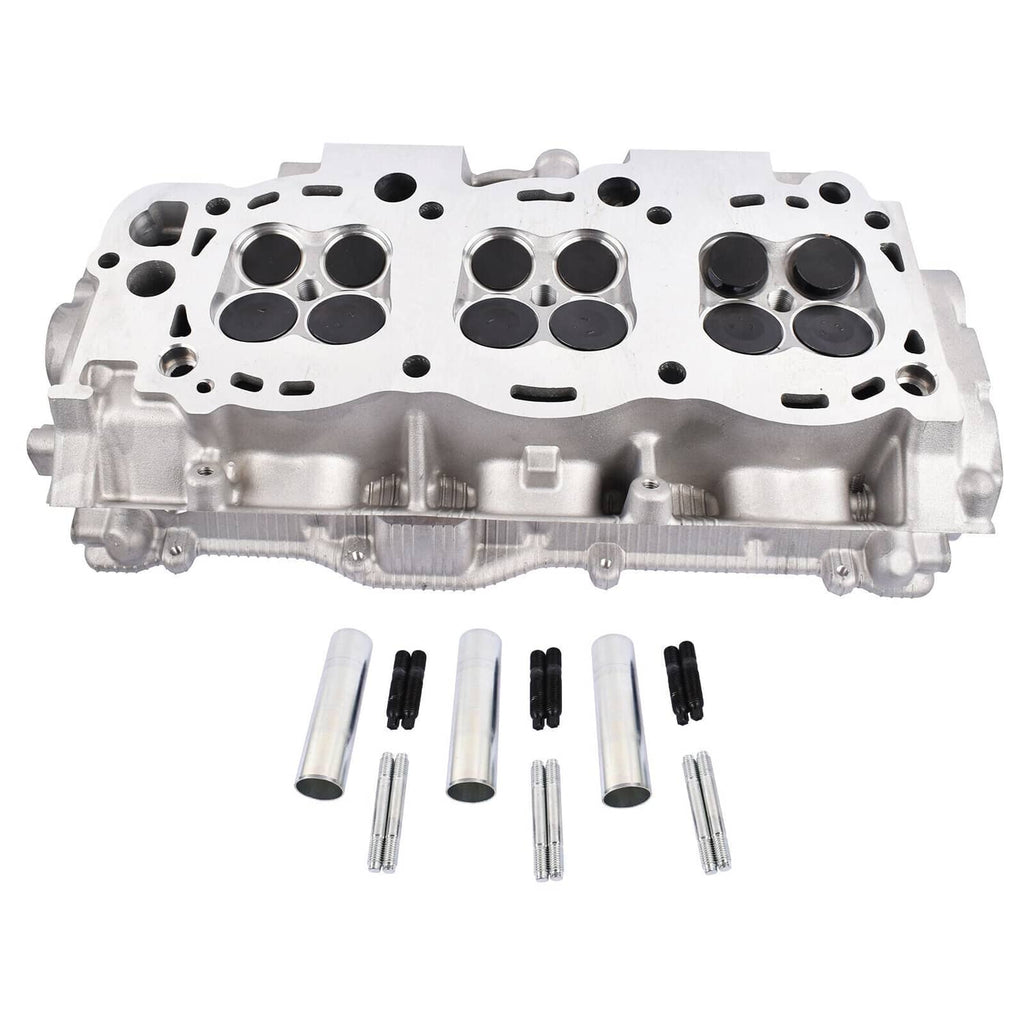 Right cylinder head top view with machined combustion chambers and bolt holes