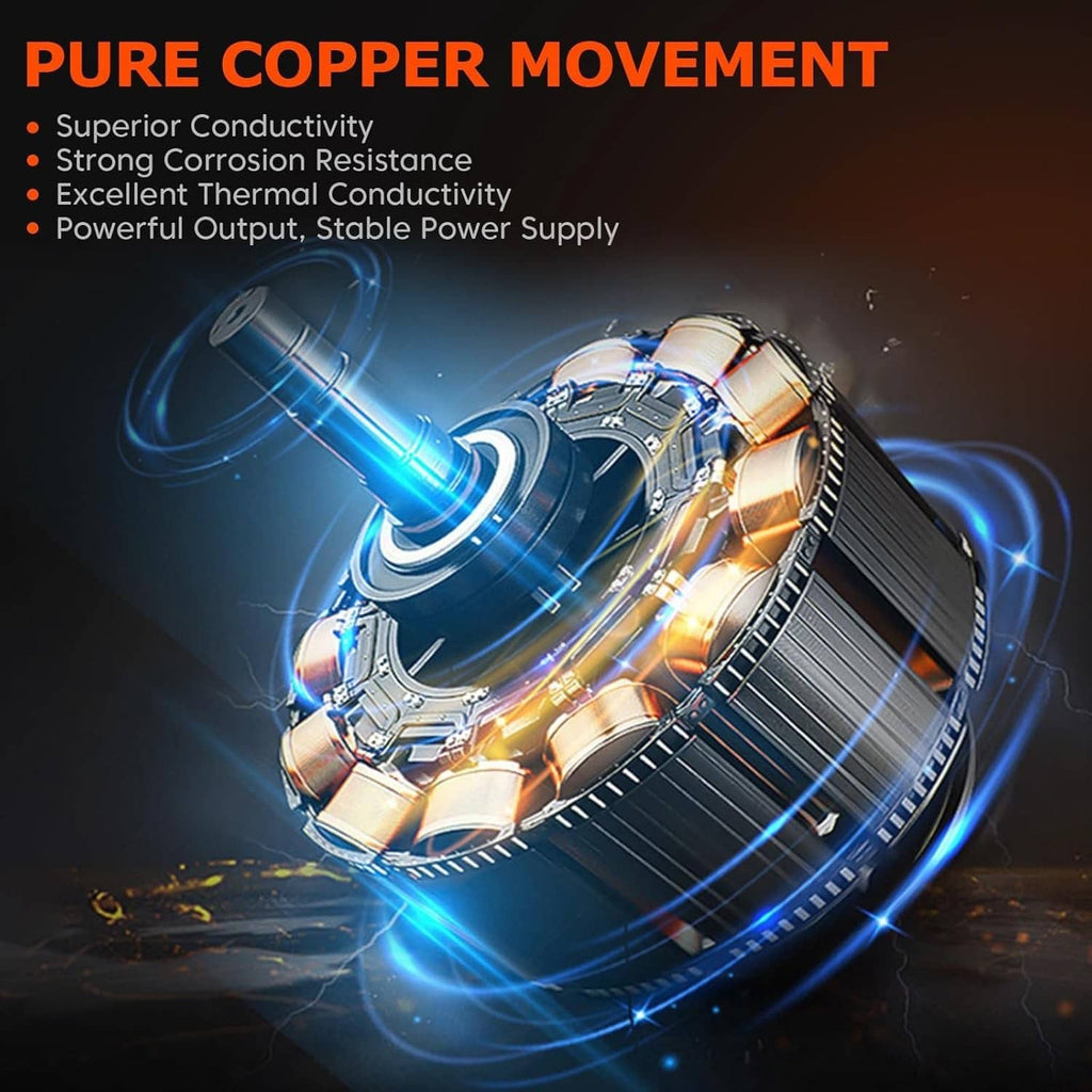 Automotive alternator with silver body and black pulley shown with motion graphics