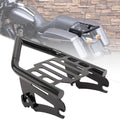 Black detachable two-up luggage rack with slotted platform for Harley touring