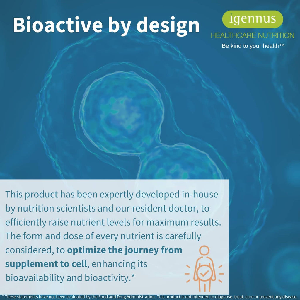 Igennus Super B-Complex page with bioactive design text and icon