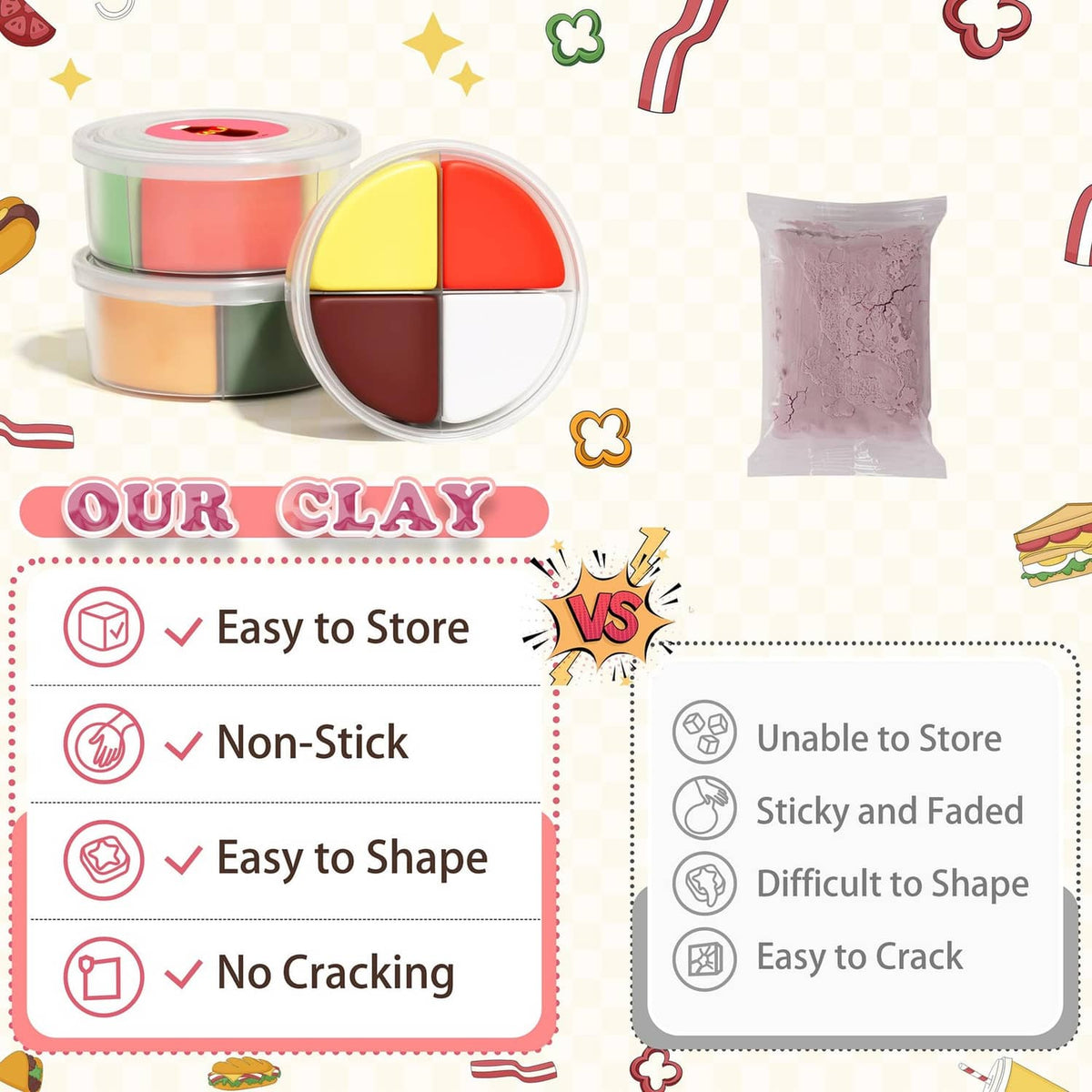 Air-dry clay storage set with round color jars and a purple clay container