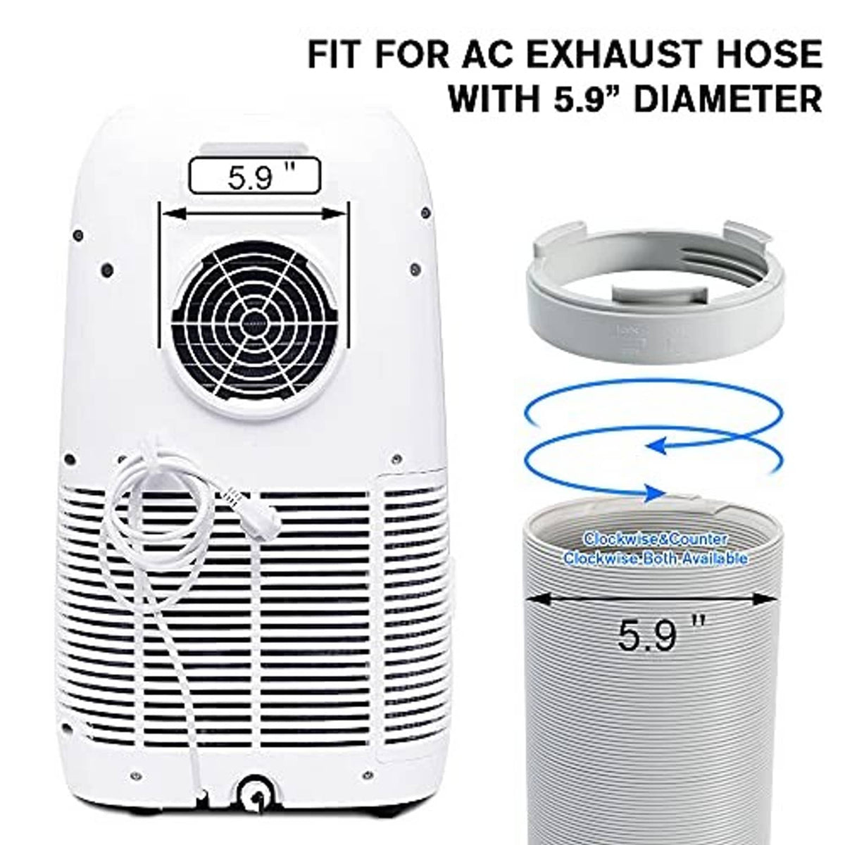 5.9 in AC exhaust hose coupler ring for portable AC unit, fit instruction view