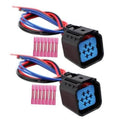 Headlight connector pigtail plugs set: two black housings with blue/red wires and pink pins