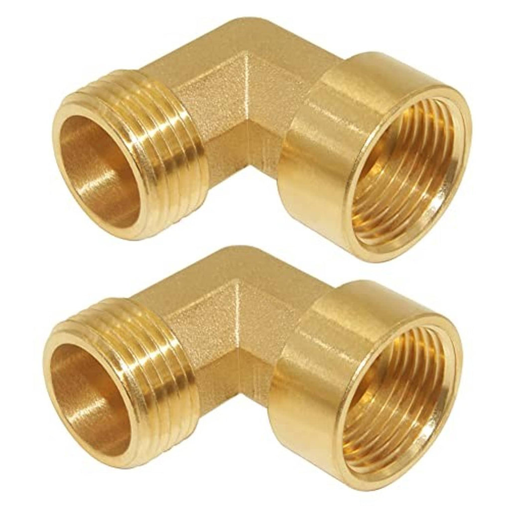 Brass 90-degree elbow pipe fitting with 3/4 in NPT female inlet and 3/4 in NPT male outlet