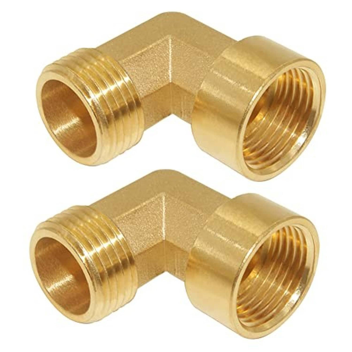 Brass 90-degree elbow pipe fitting with 3/4 in NPT female inlet and 3/4 in NPT male outlet