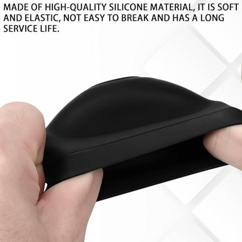 Black silicone gear shift knob cover edge with R-1–5 shift markings; held by hand