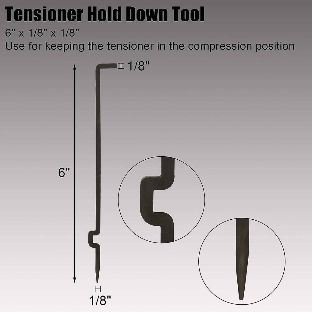Black tensioner hold down tool with small locking tab and side pin