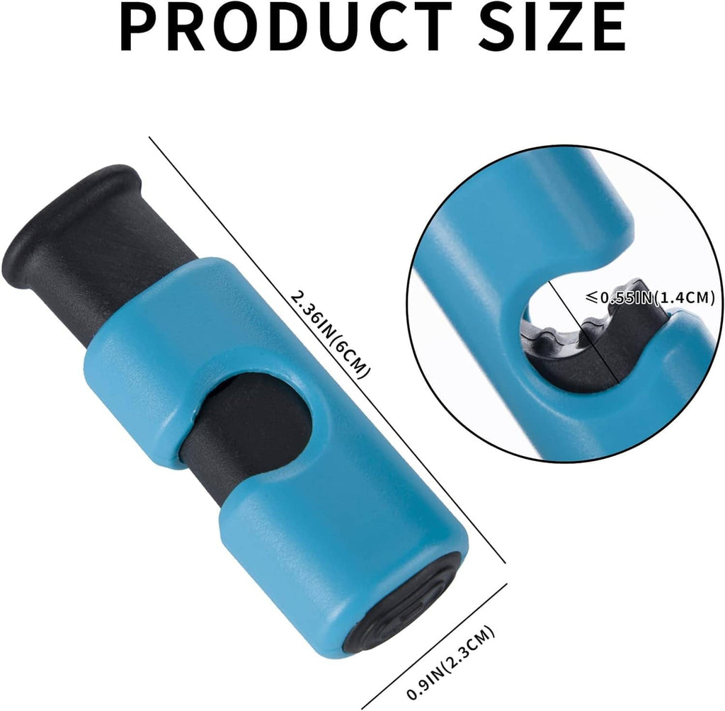 Blue and black squeeze-lock bag clip with circular latch opening