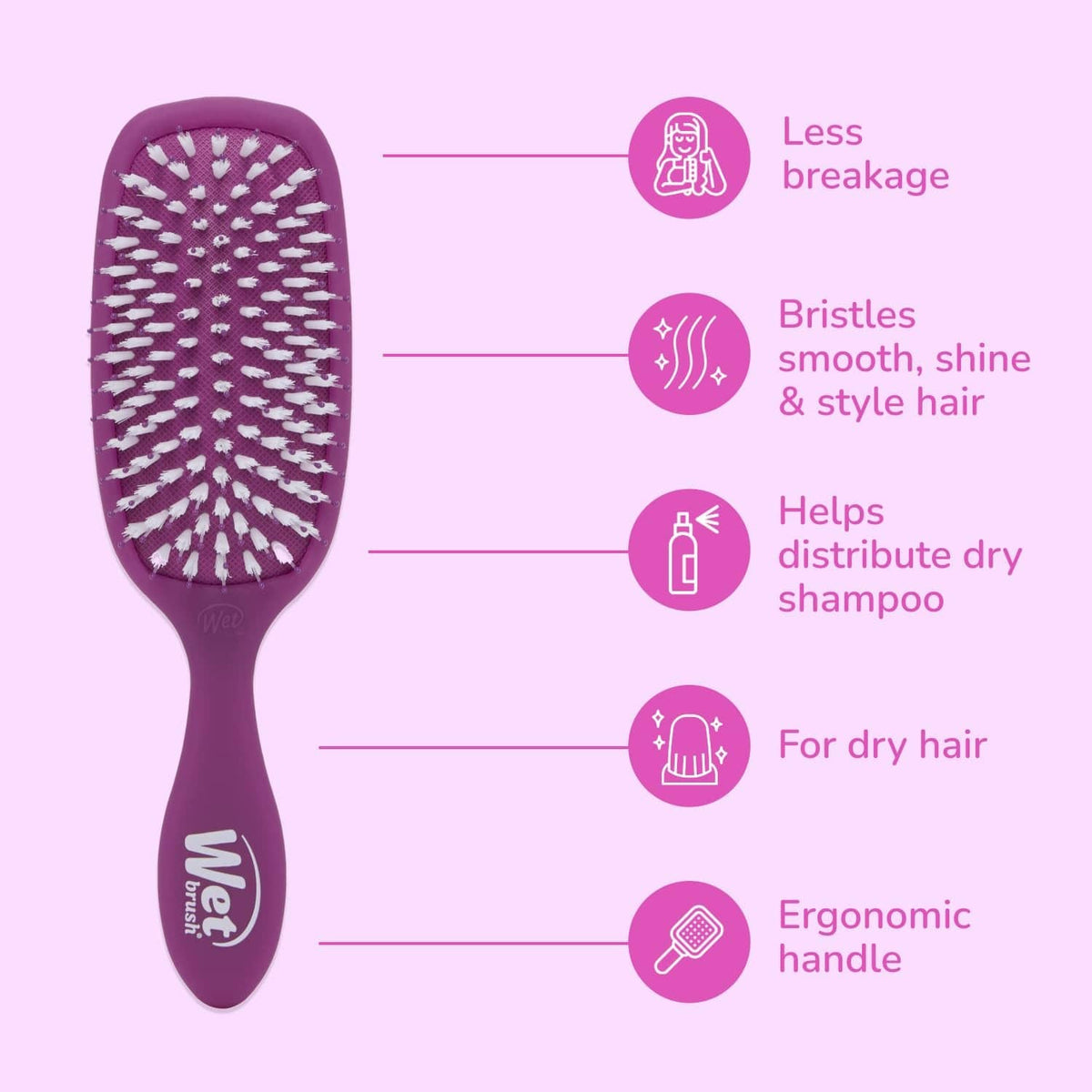Wet Brush Smooth Styler purple oval hair brush with dense white bristles and grip handle.