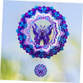 Butterfly wind spinner with layered blue-purple rosette and purple butterfly centerpiece
