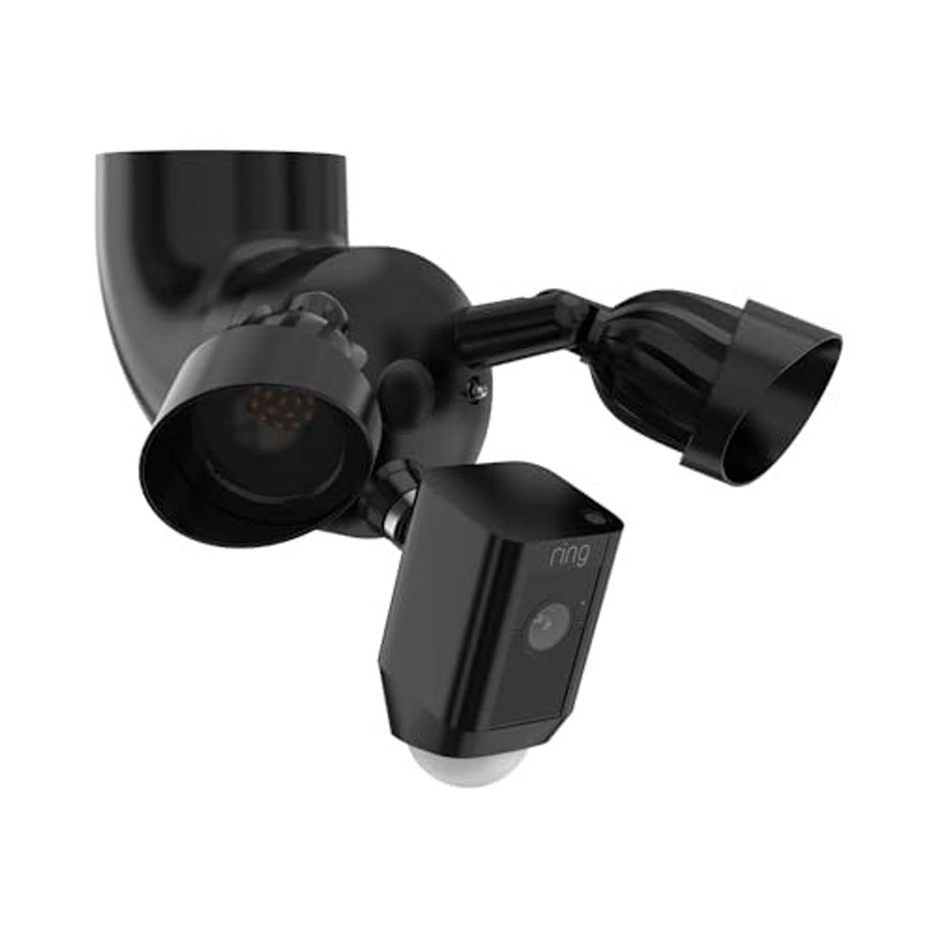 Black eave adapter mounting bracket with Ring floodlight cam style device