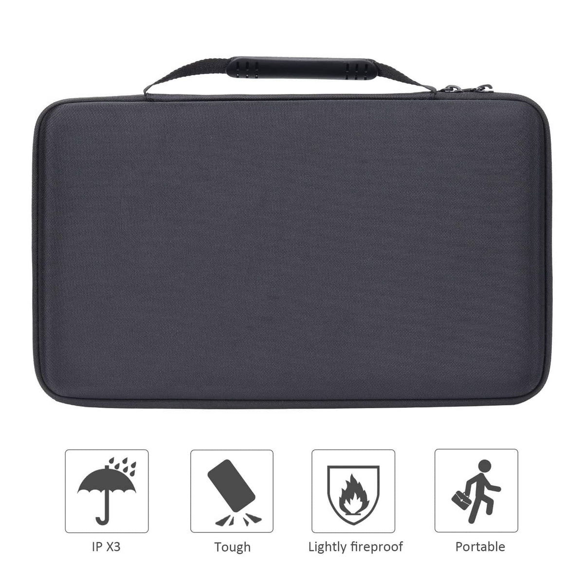 Black hard keyboard case with top handle, protective padded lining