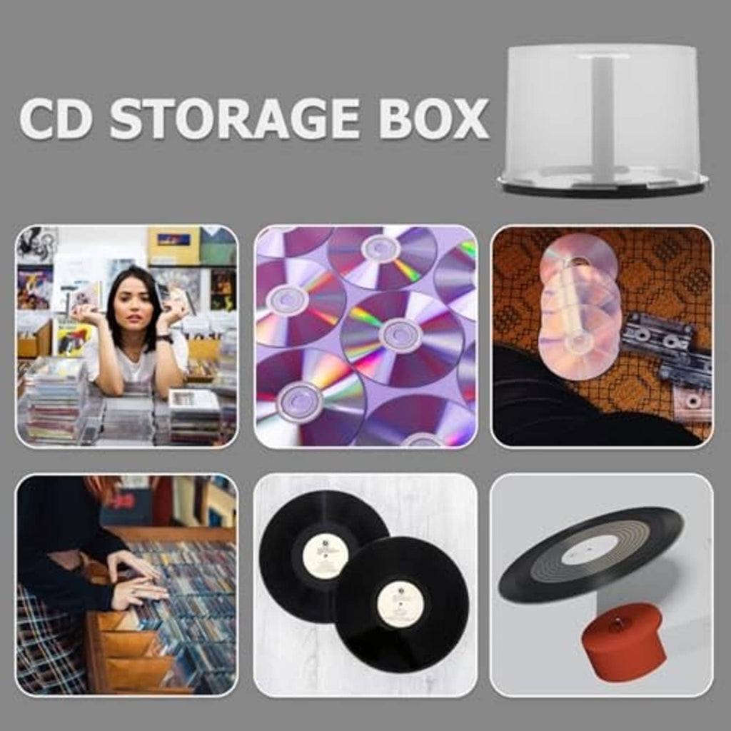 Clear CD storage dome container on a dark round base