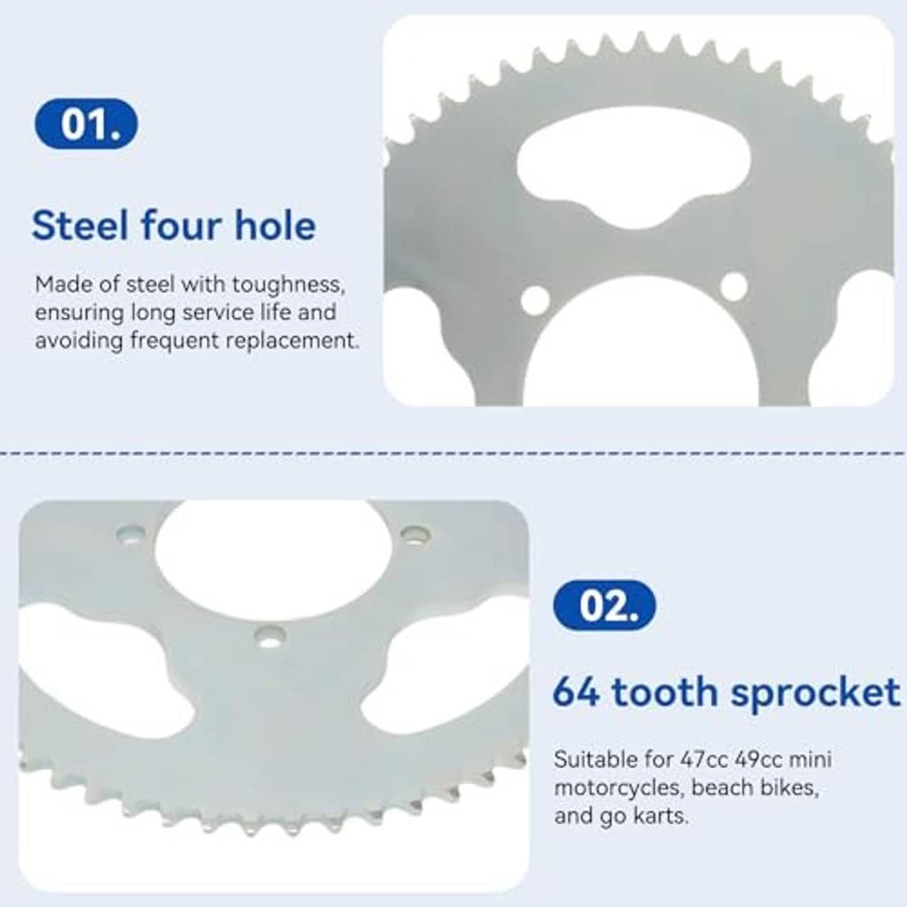White four-hole steel sprocket gear shown in close-up