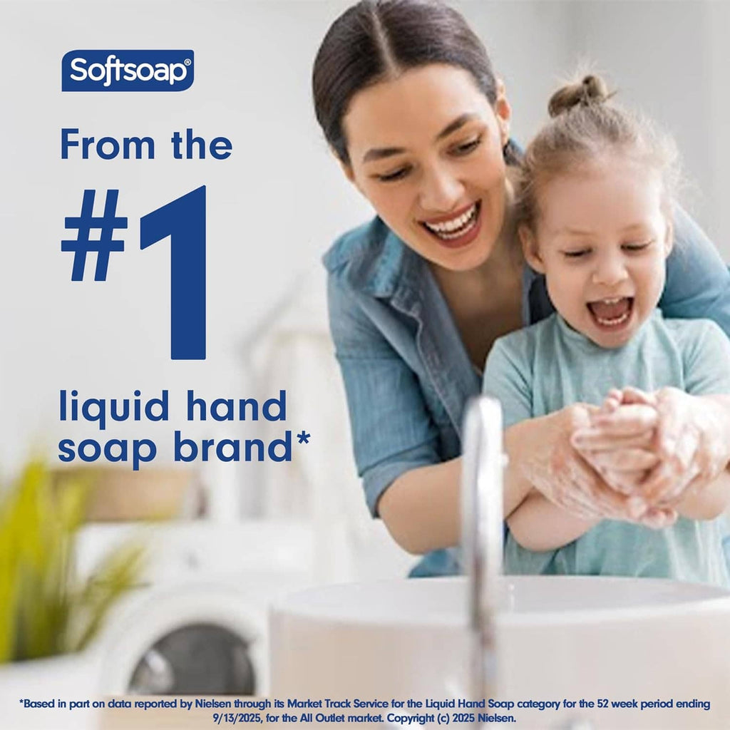 Family washing hands with Softsoap liquid hand soap at the sink