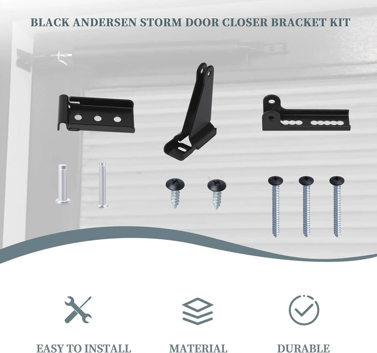 Black storm door closer bracket kit with mounting bracket plates and screws