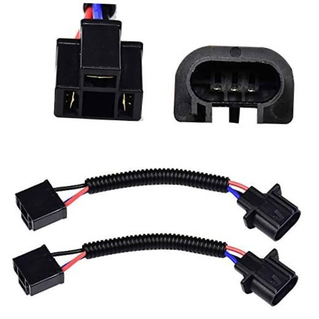H13 to H4 adapter wiring harness with two black socket connectors and pigtail leads