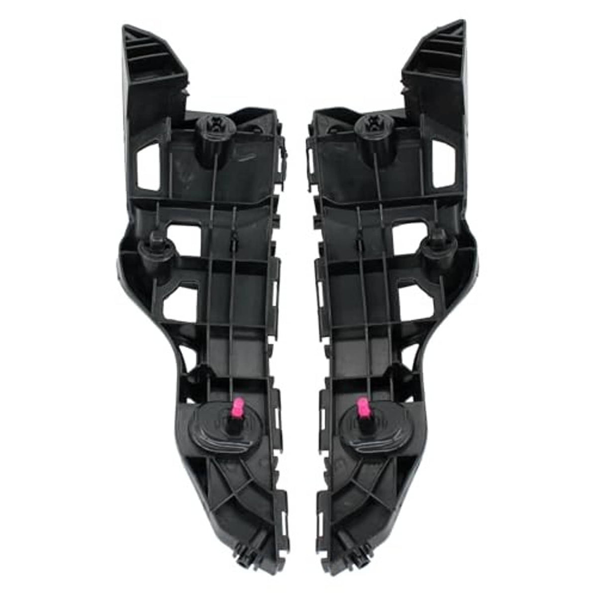Front bumper bracket mount, black plastic left/right pair, rear view with pink fastener tips