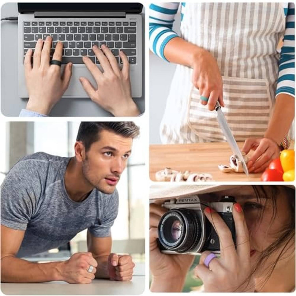 Silicone ring cover shown on wearable device across everyday activities