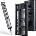 Cordless precision mini electric screwdriver kit with magnetic bit set in storage case