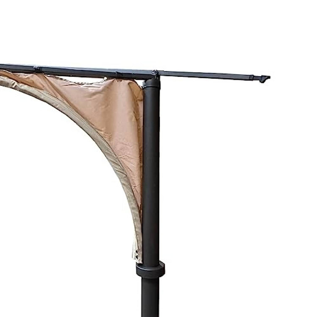 Beige gazebo canopy top cover draped over a black vertical support pole