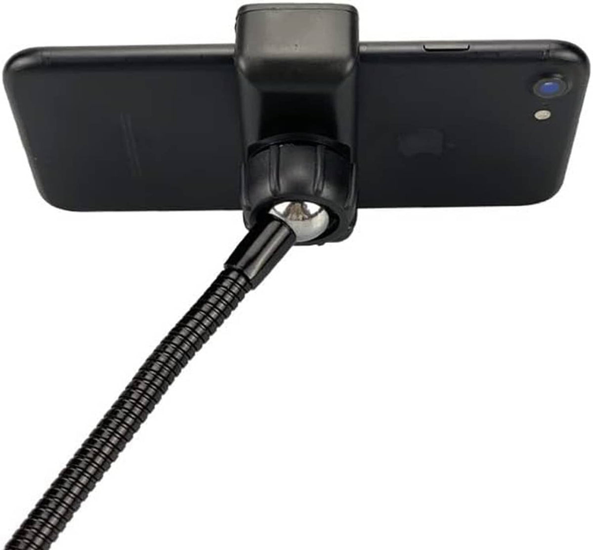 Smartphone holder clamp attached to phone with a flexible gooseneck