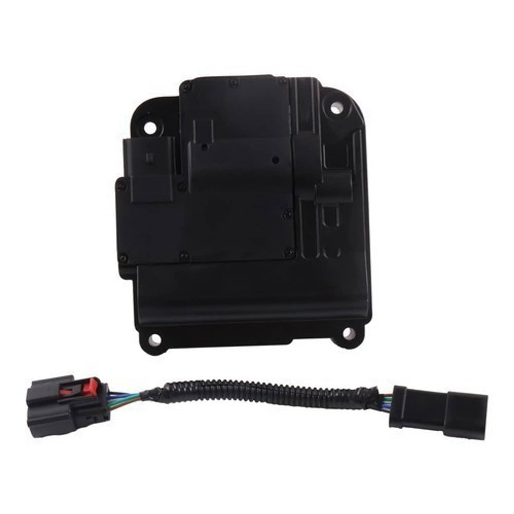 Transfer case actuator module with wiring harness, black rectangular housing and plug