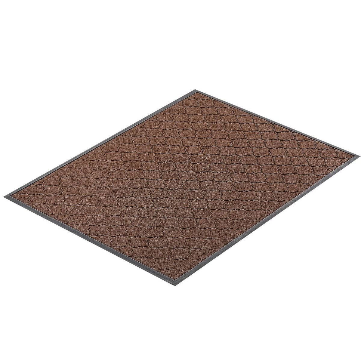 Brown front door mat with hexagon textured pattern and thin border