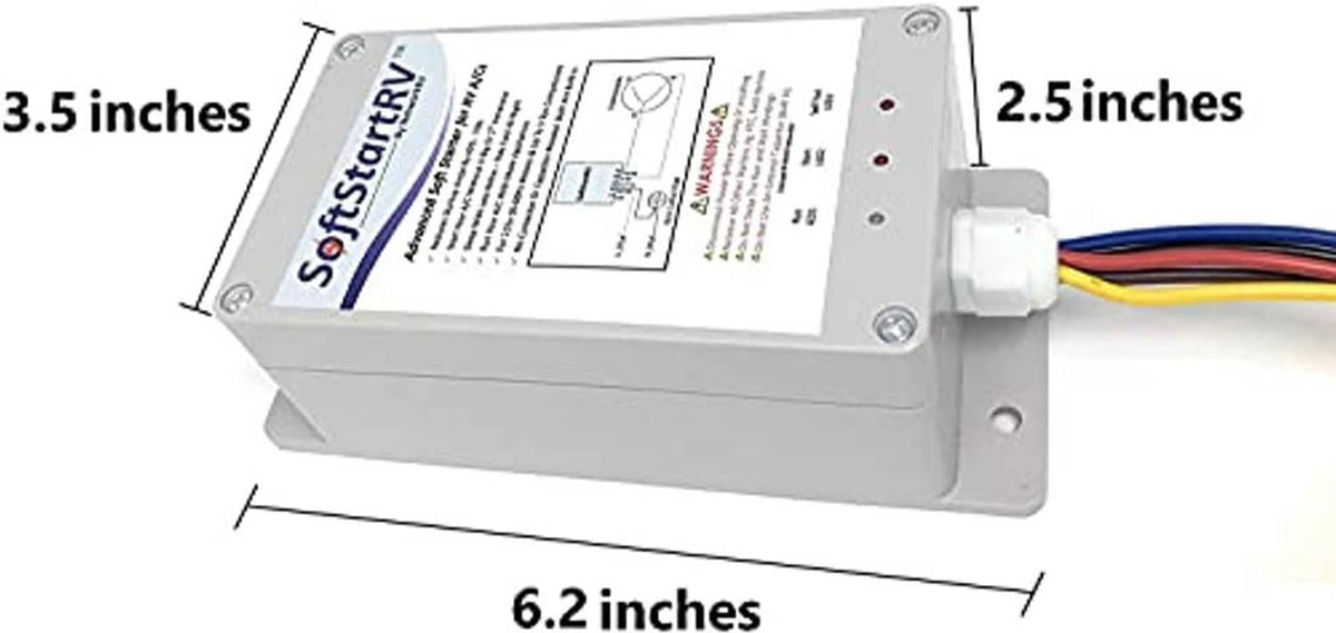 SoftStartRV soft start unit dimensions 6.2 x 3.5 x 2.5 inches diagram