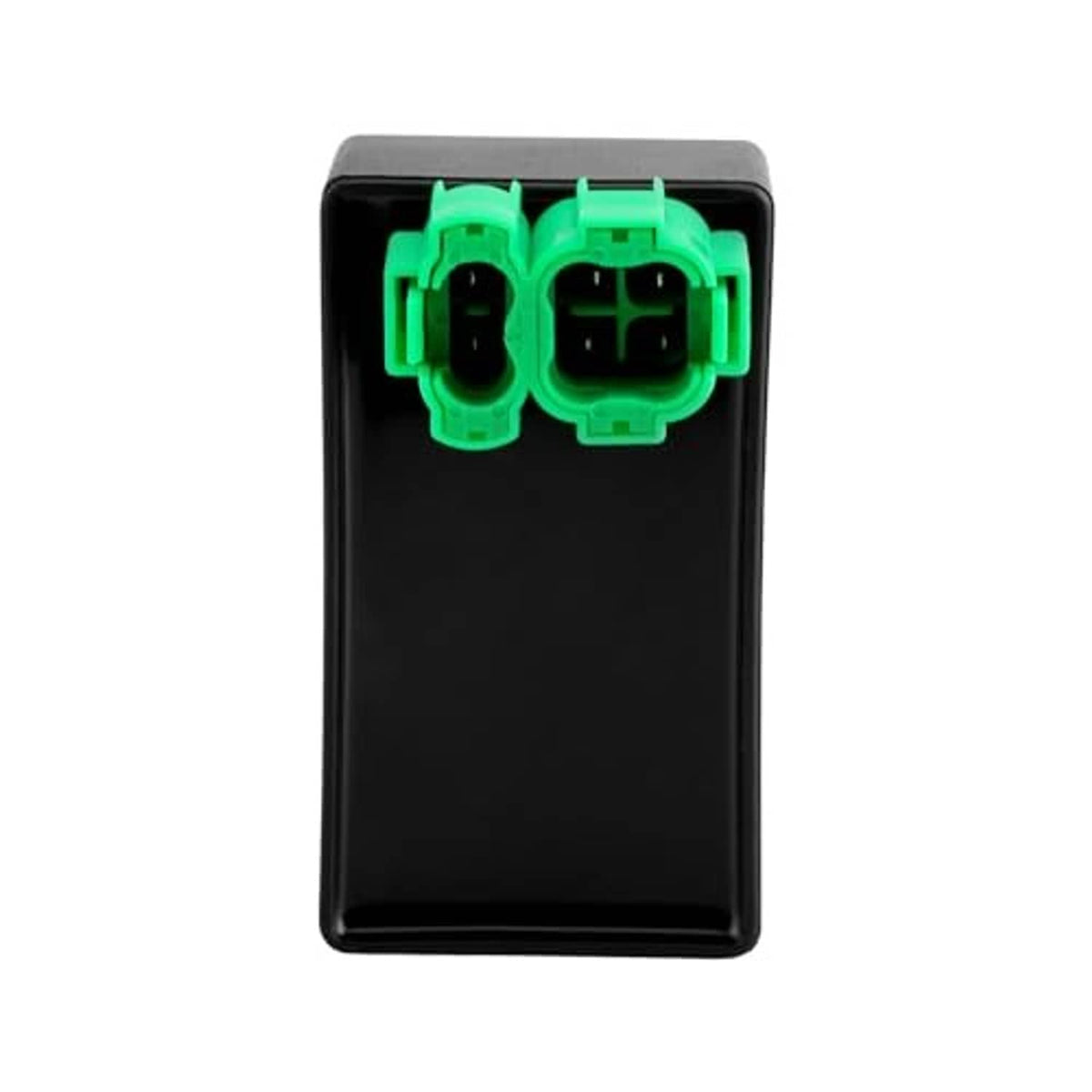 Black CDI cooling fan control box with twin green electrical plug ports