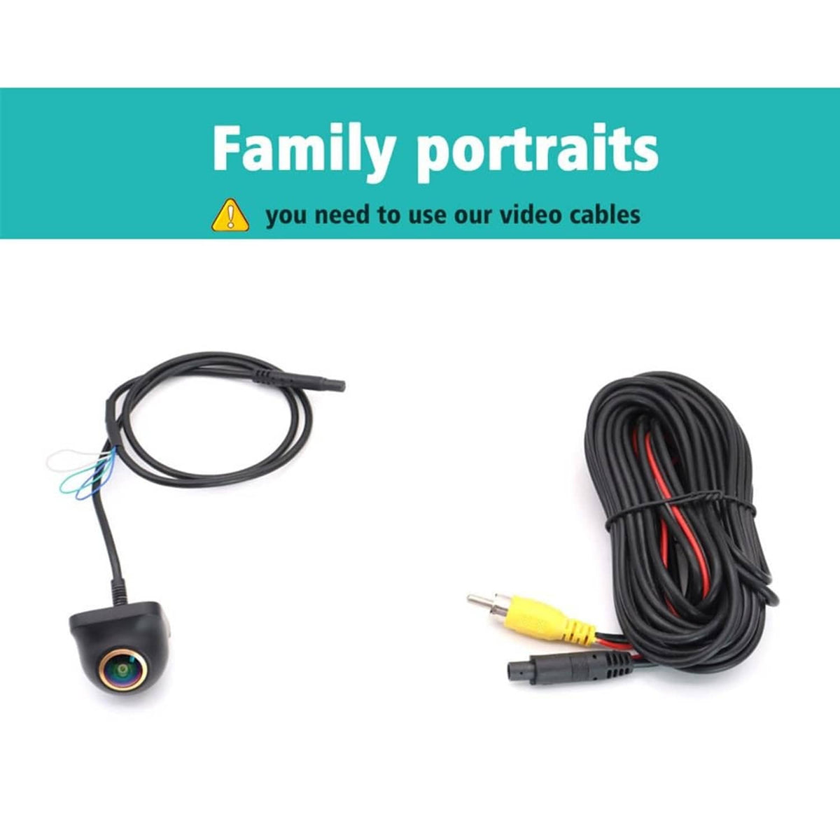 Black dome backup camera kit with connected cables and video connector leads