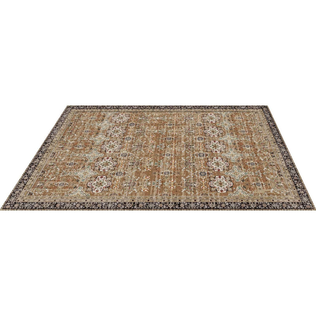 Vintage area rug, tan with ornate center medallion and detailed border