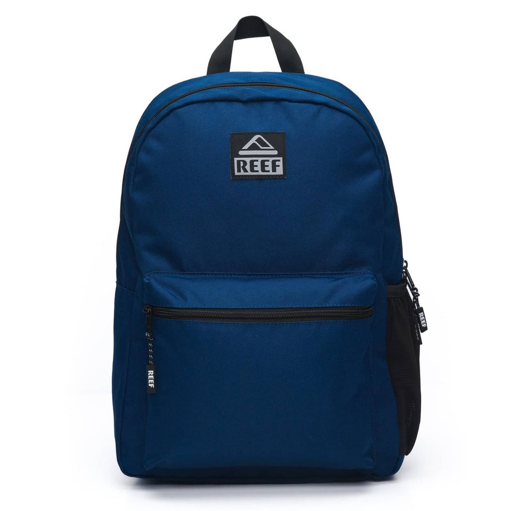 REEF navy blue mini backpack with front zip pocket and top carry handle