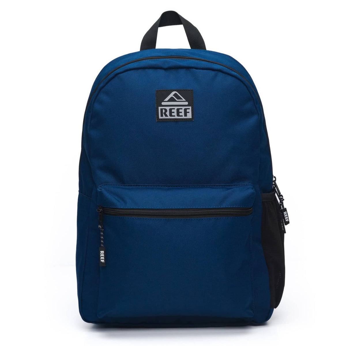 REEF navy blue mini backpack with front zip pocket and top carry handle