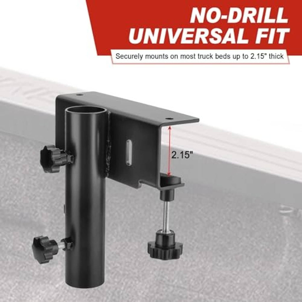 Black no-drill universal truck flag pole mount bracket with adjustable 2.15 in fit
