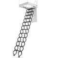 Ceiling-mounted folding attic ladder with 12 dark non-slip step circles