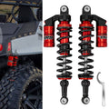Set of two rear air shocks absorbers with red reservoirs, black coil springs, mounting eyes