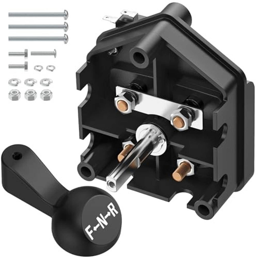 Black F-N-R forward and reverse switch assembly with exposed mounting terminals