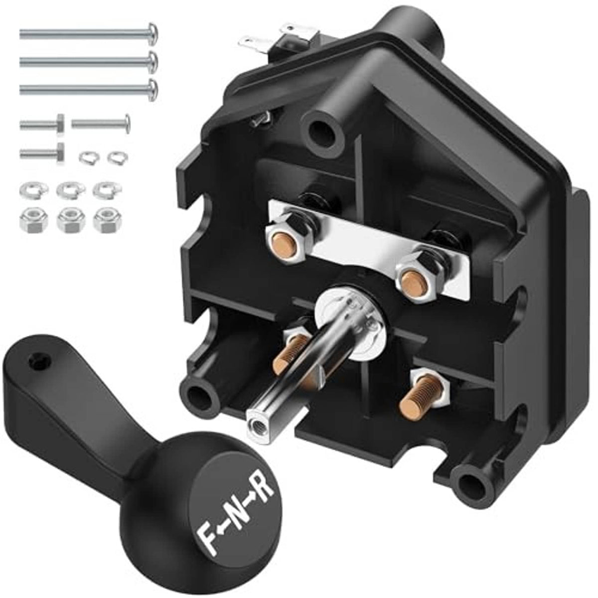 Black F-N-R forward and reverse switch assembly with exposed mounting terminals
