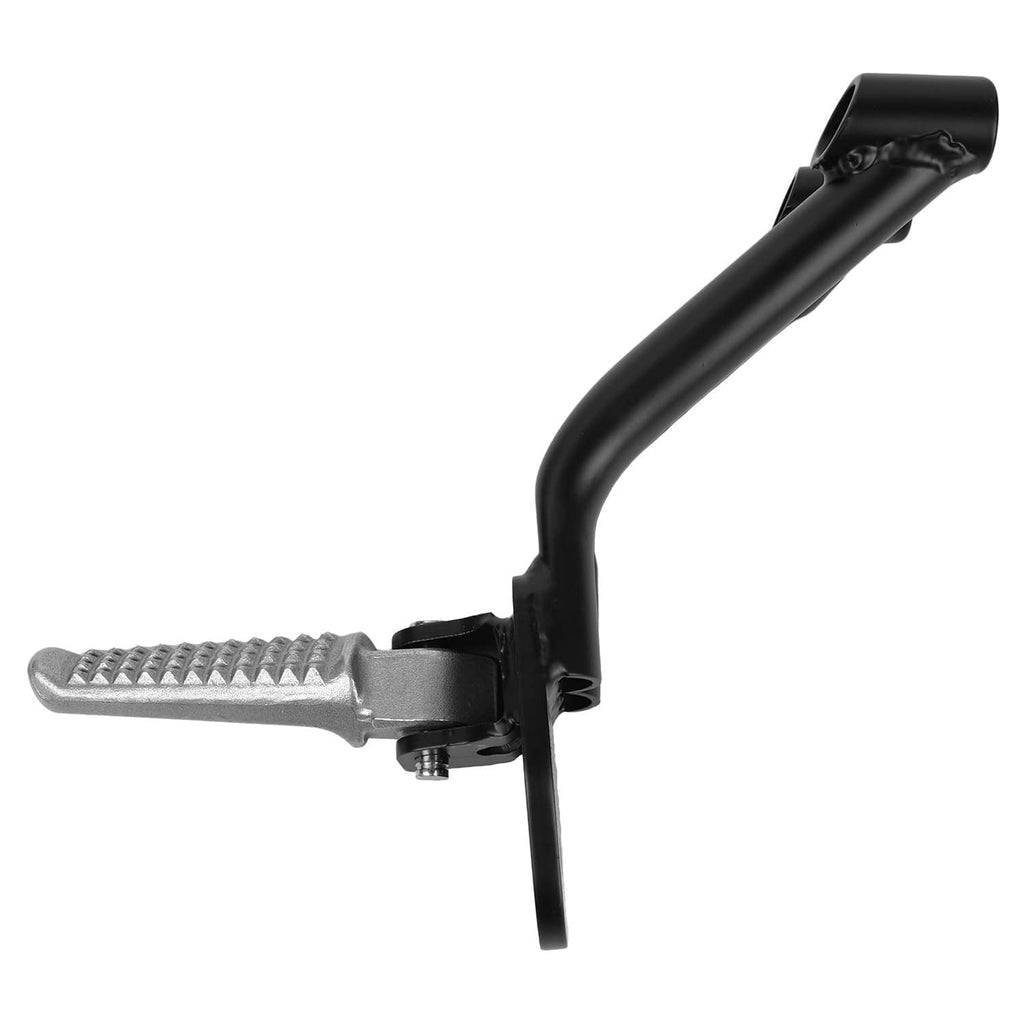Close-up of rear passenger footrest peg bracket and textured silver foot pad