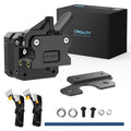 Black direct-drive extruder upgrade kit with mounting plate, screws, and ribbon cables