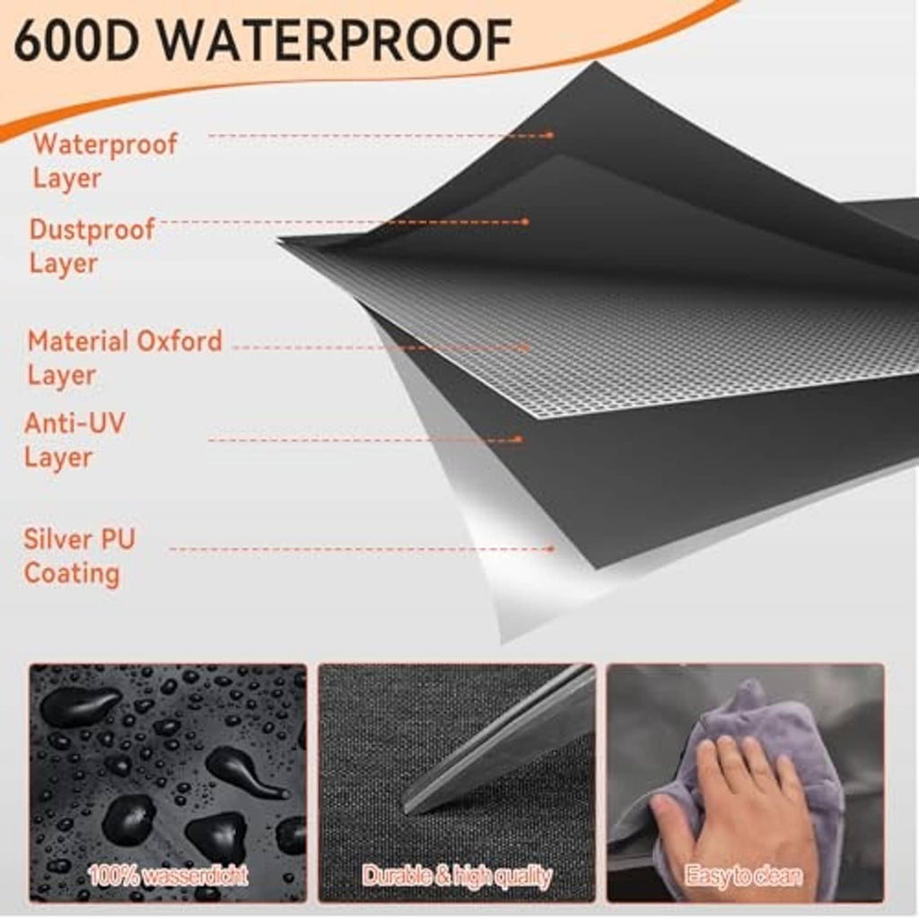 600D waterproof log splitter cover fabric layers, black with orange trim