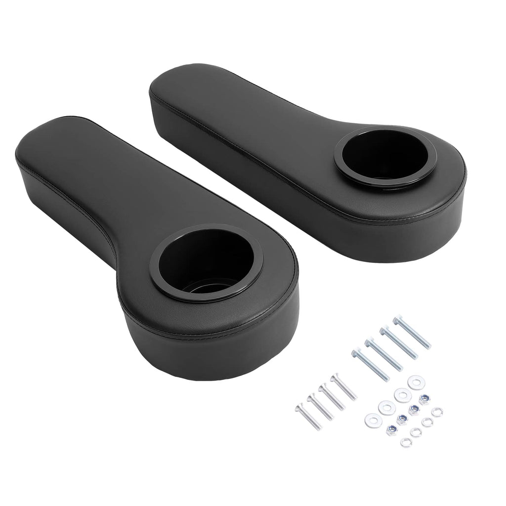 Golf cart rear arm rest cup holder set, black leather-look with included mounting parts