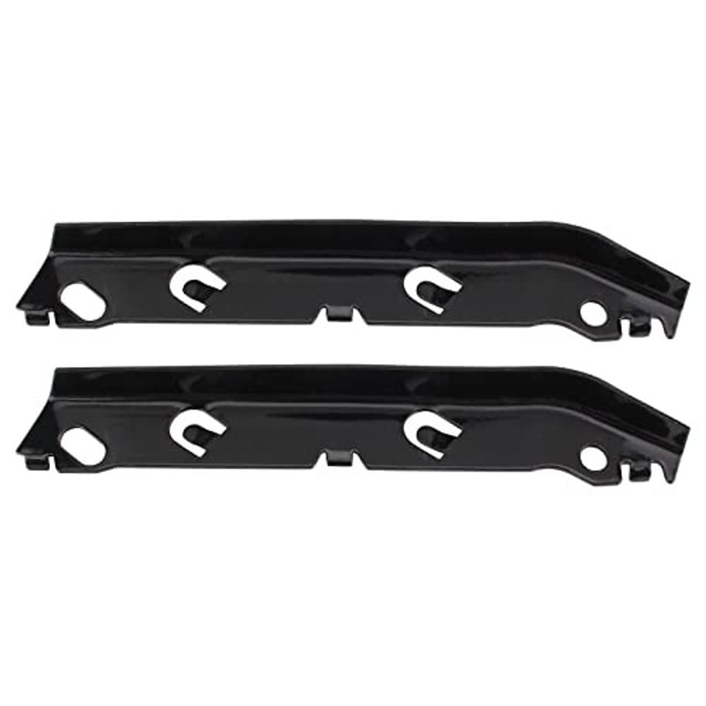 Close-up of black metal front bumper brackets, left and right side pieces