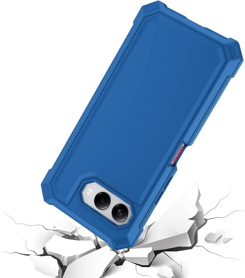 Blue rugged phone case back with dual camera cutout and side buttons