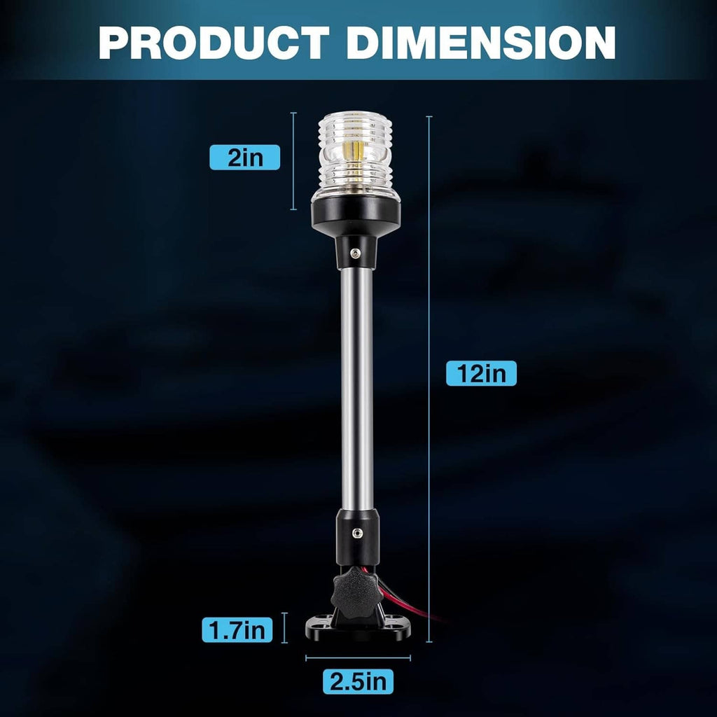 Boat stern anchor light with clear lens lamp on chrome pole with base and wires