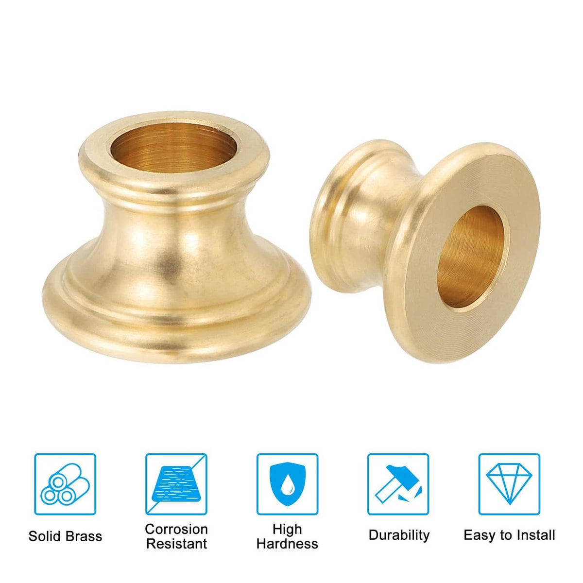 PATIKIL solid brass lamp finial slip set, one with threaded end, turned neck, gold