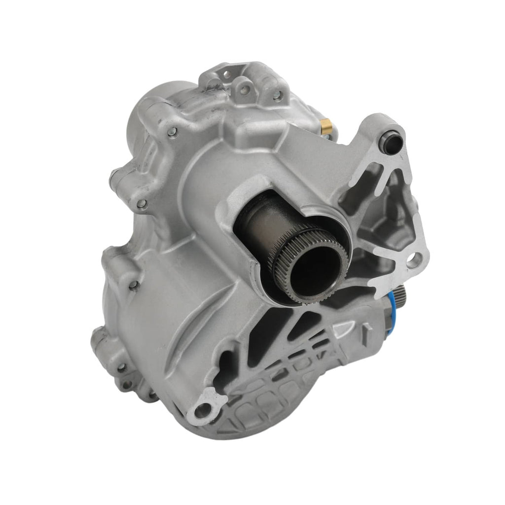 Transfer case housing with central ribbed bore opening and blue-ring seal on edge